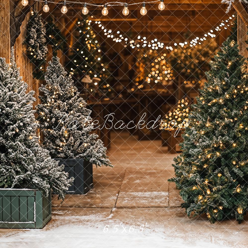 Kate Weihnachten Tannen Schnee Lichterkette Hintergrund Entworfen von Emetselch
