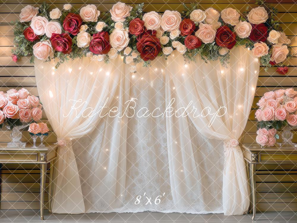 Kate Hochzeit Rosen Blumen Vorhang Hintergrund Entworfen von Mini MakeBelieve - Kate Backdrop.de
