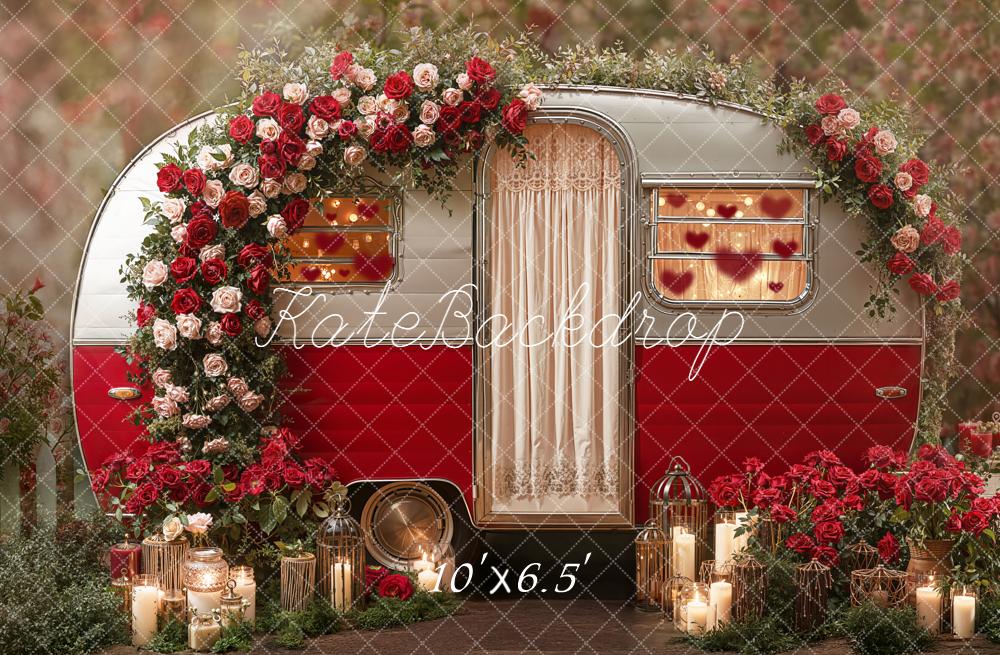 Kate Valentinstag Wohnwagen Rosen Romantisch Fleece Hintergrund Entworfen von Emetselch