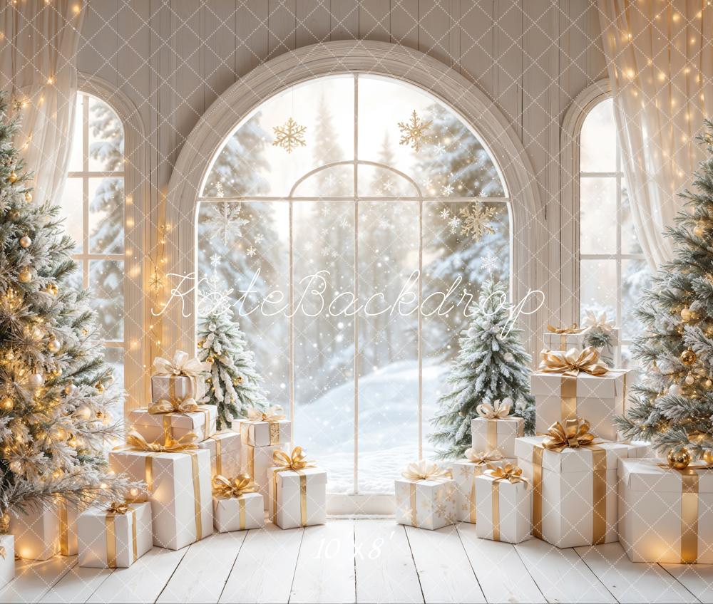 Kate Weihnachten Schnee Geschenke Weiß Fleece Hintergrund Entworfen von Emetselch - Kate Backdrop.de