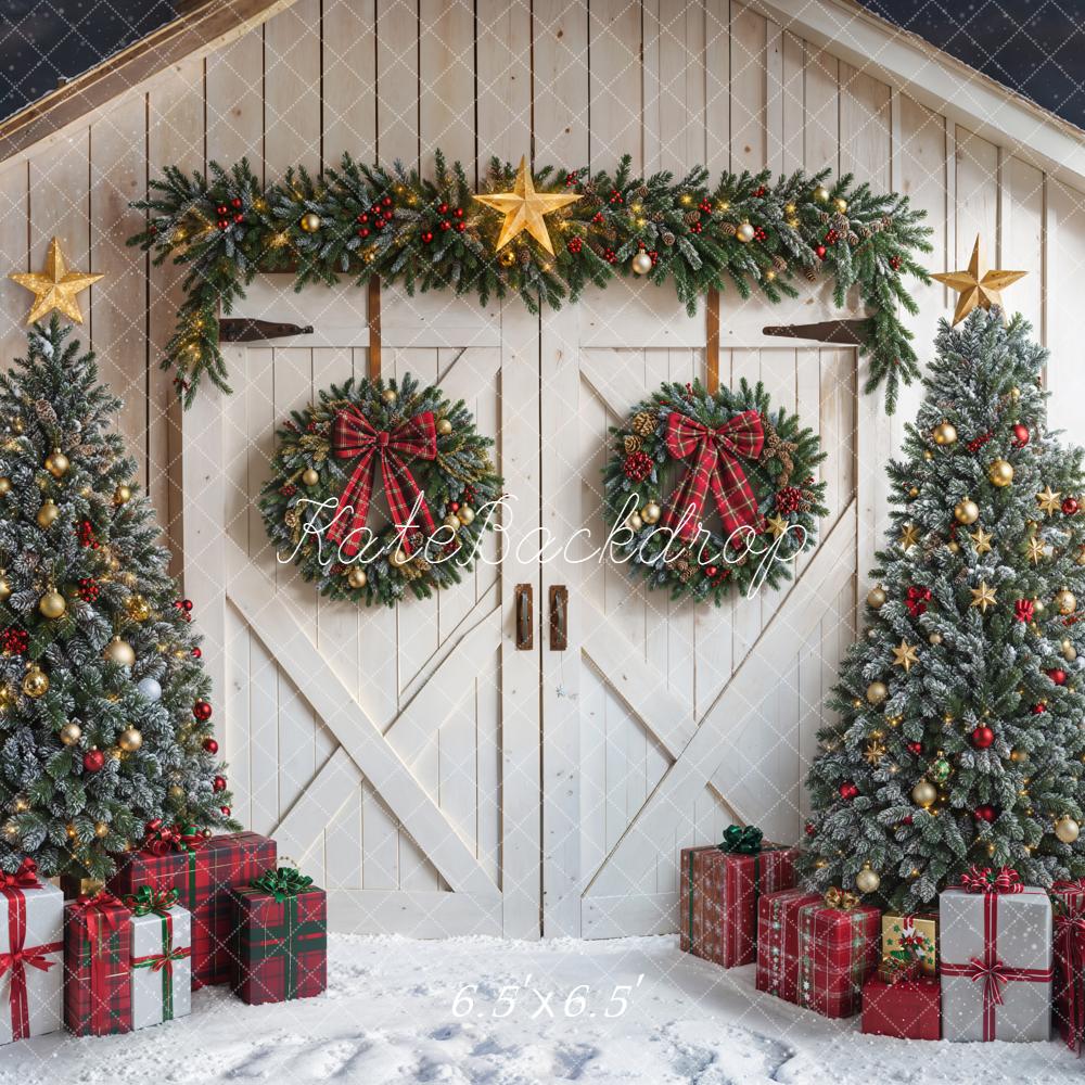 Kate Weihnachten Tannenbaum Geschenke Weiß Hintergrund Entworfen von Emetselch - Kate Backdrop.de