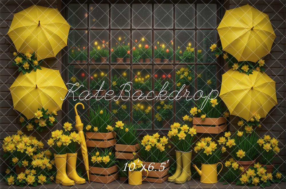 Kate Frühling Gelb Regenschirme Blumen Hintergrund Entworfen von Mini MakeBelieve