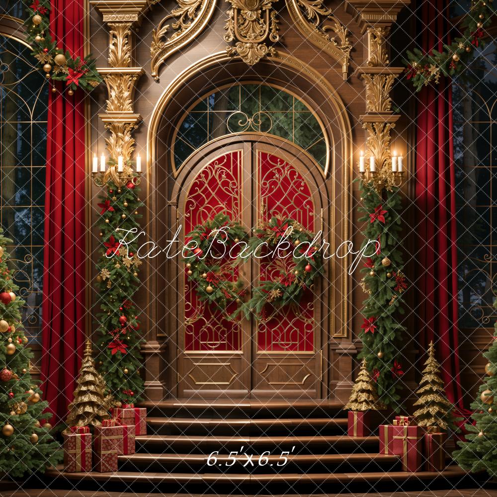 Kate Weihnachten Palast Tür Weihnachtsbäume Rot Hintergrund Entworfen von Emetselch
