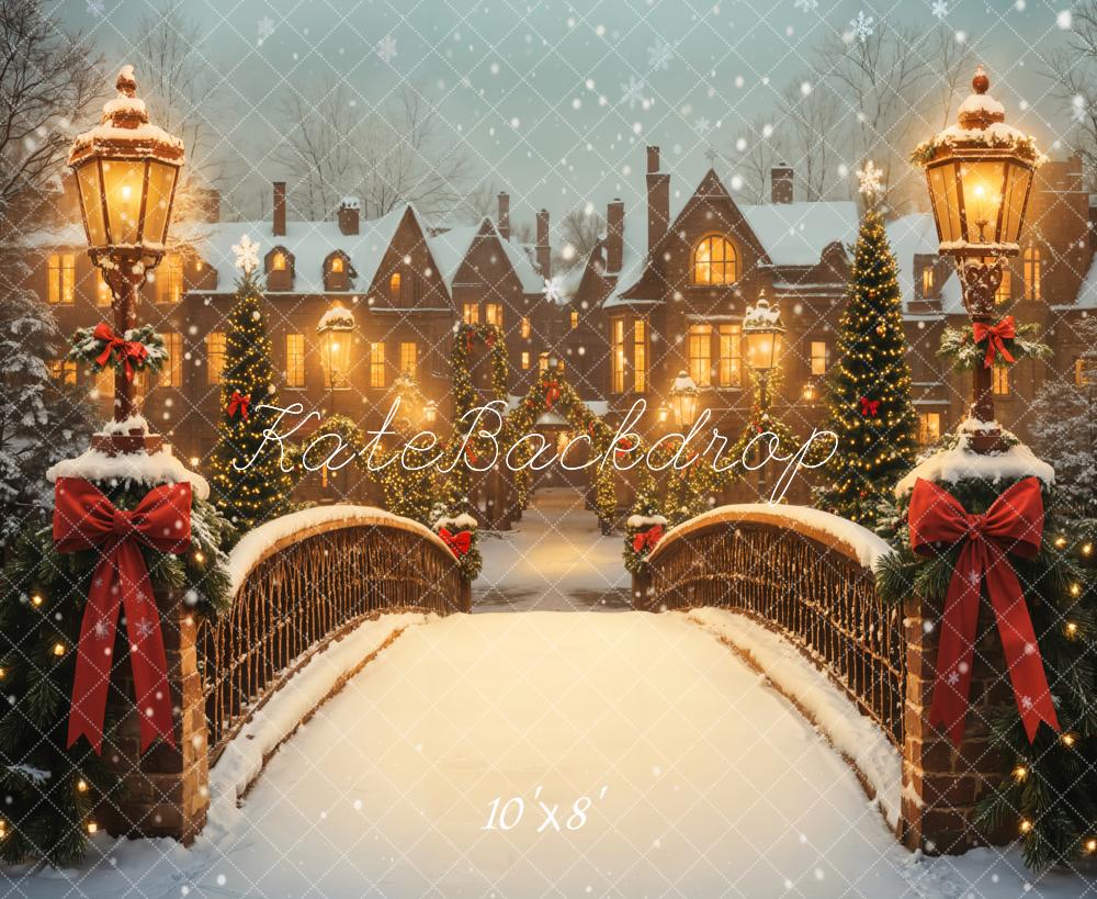 Kate Weihnachten Brücke Lichter Winter Fleece Hintergrund Entworfen von Emetselch - Kate Backdrop.de