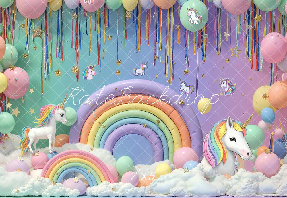 Kate Kinder Einhorn Regenbogen Pastell Hintergrund Entworfen von Emetselch