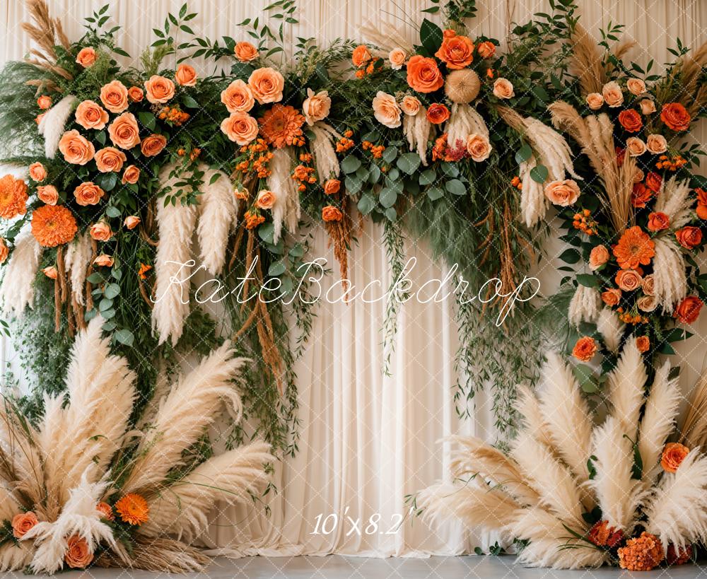 Kate Hochzeit Pampasgras Rosen Boho Hintergrund Entworfen von Emetselch - Kate Backdrop.de