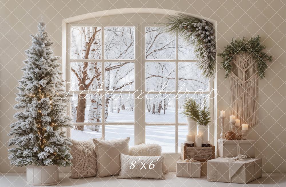 Kate Weihnachten Fenster Schneebaum Gemütlich Fleece Hintergrund Entworfen von Emetselch - Kate Backdrop.de