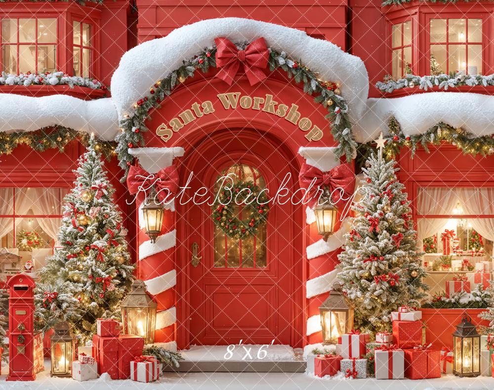 Kate Weihnachten Werkstatt Geschenke Rot Fleece Hintergrund Entworfen von Emetselch - Kate Backdrop.de