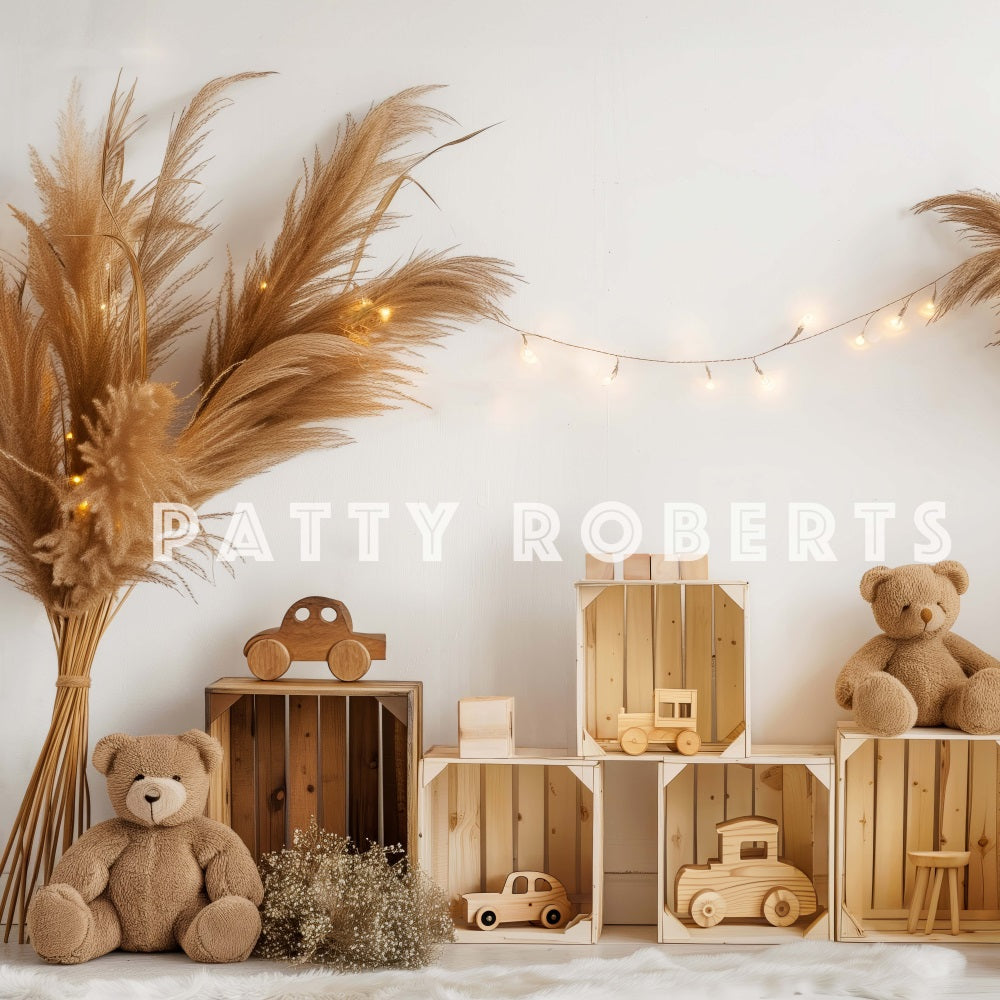 Kate Boho Teddybär Holzauto Hintergrund Entworfen von Patty Robert - Kate Backdrop.de