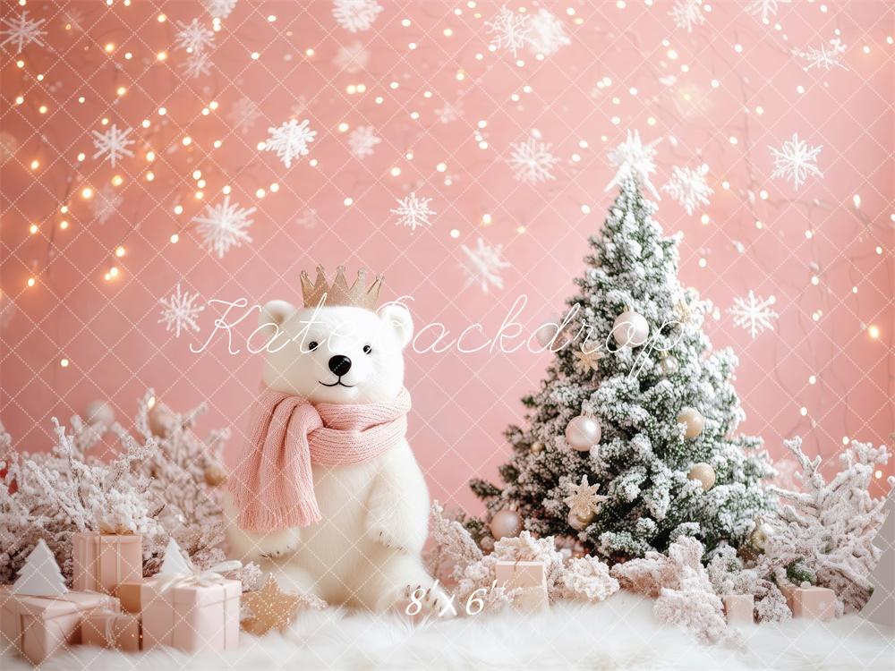 Kate Weihnachten Eisbär Schneebaum Rosa Hintergrund Entworfen von Patty Roberts - Kate Backdrop.de
