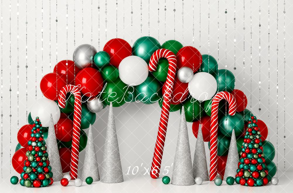 Kate Weihnachten Luftballons Zuckerstangen Glitzer Hintergrund Entworfen von Patty Roberts - Kate Backdrop.de