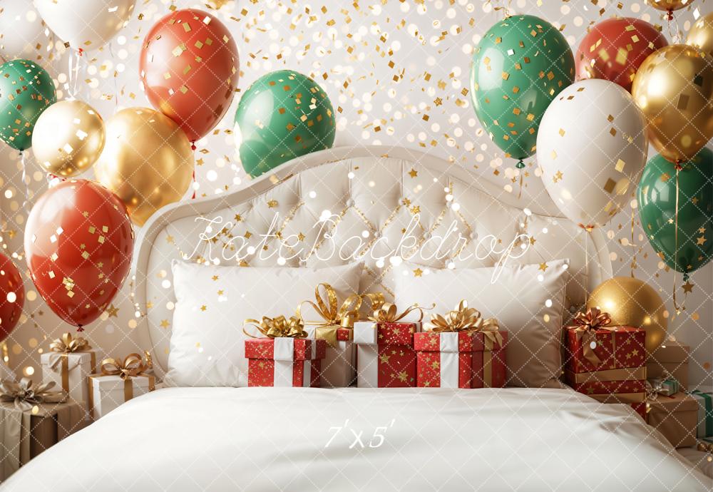 Kate Weihnachten Ballons Geschenke Gold Hintergrund Entworfen von Emetselch - Kate Backdrop.de