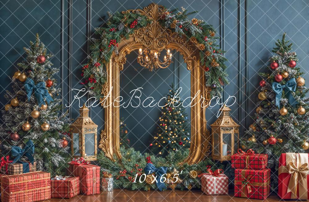 Kate Weihnachten Spiegel Tannen Baum Gold Fleece Hintergrund Entworfen von Emetselch - Kate Backdrop.de
