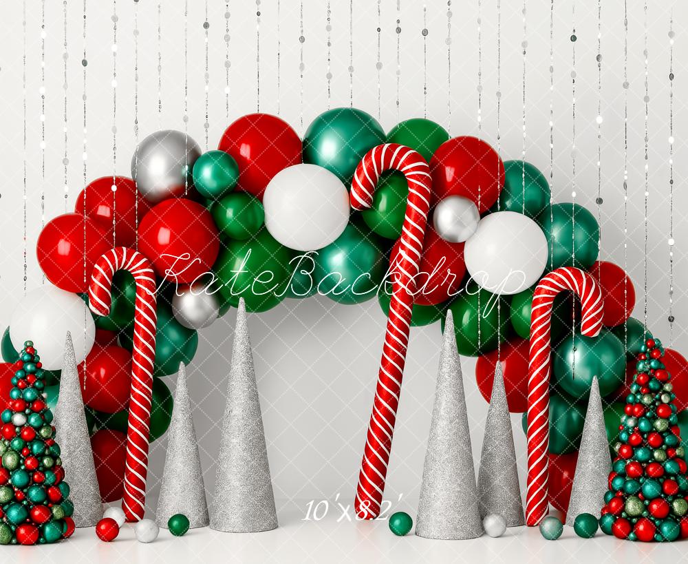 Kate Weihnachten Luftballons Zuckerstangen Glitzer Hintergrund Entworfen von Patty Roberts - Kate Backdrop.de