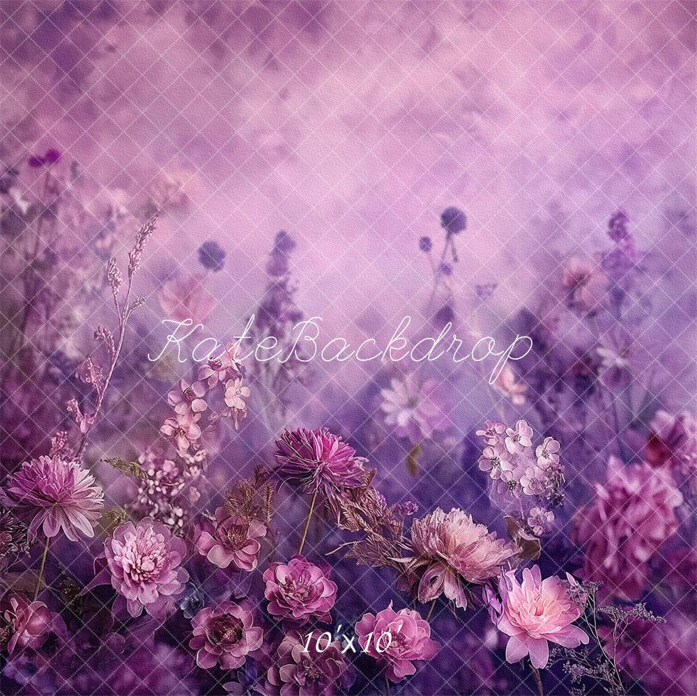 Kate Blumen Feld Lila Romantisch Hintergrund Entworfen von Kerry Anderson - Kate Backdrop.de