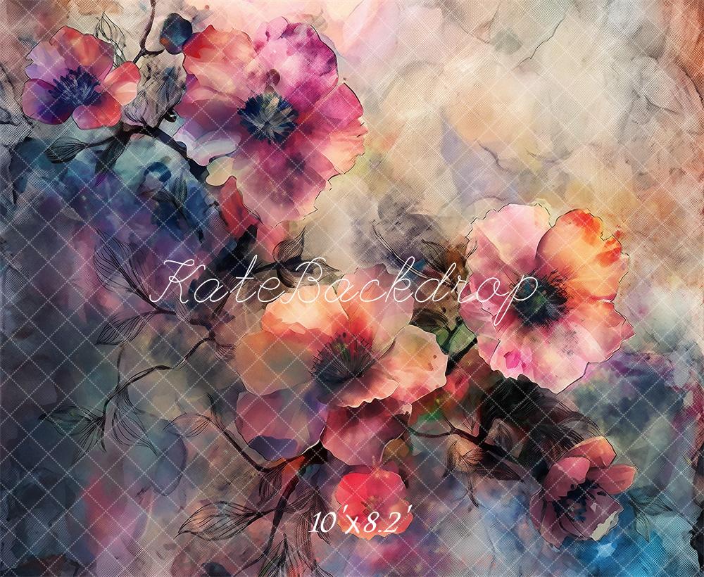 Kate Blumen Zweige Aquarell Hintergrund Entworfen von Kerry Anderson - Kate Backdrop.de