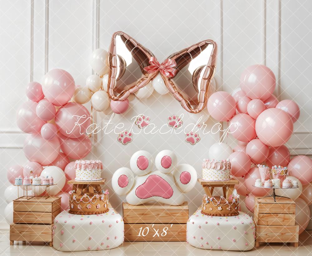 Kate Geburtstag Katzenpfote Schleife Rosa Fleece Hintergrund Entworfen von Emetselch - Kate Backdrop.de