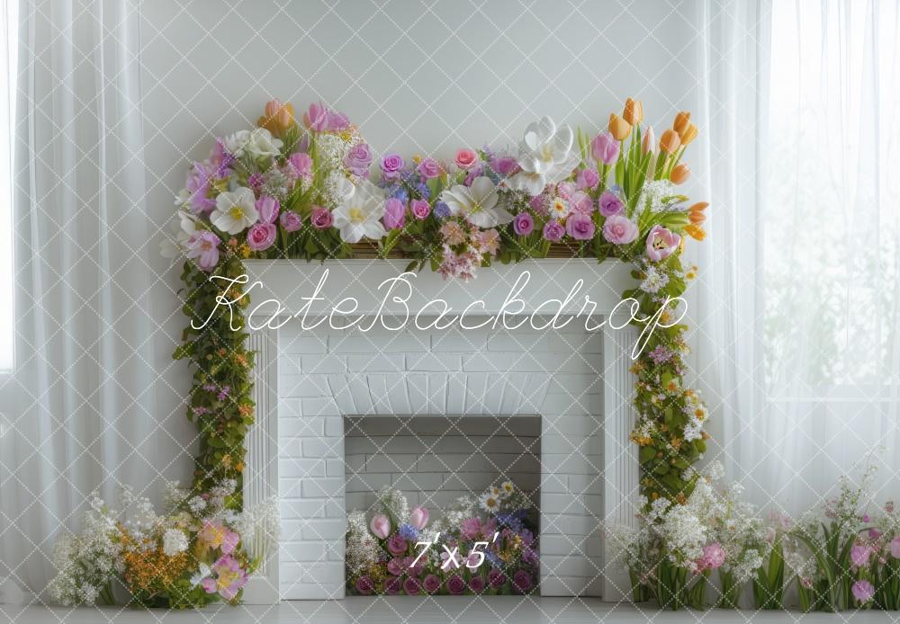 Kate Frühling Blumen Kamin Weiß Hintergrund Entworfen von Mini MakeBelieve - Kate Backdrop.de
