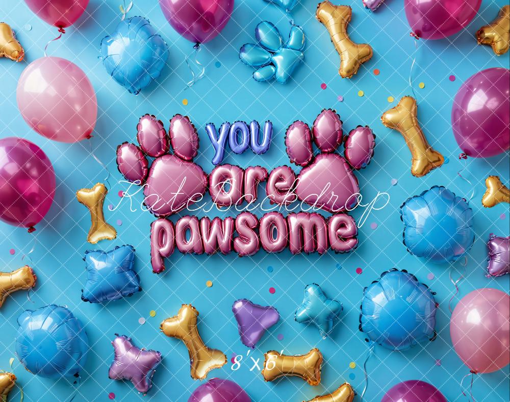 Kate Kinder Geburtstag Pfoten Ballons Blau Fleece Hintergrund Entworfen von Emetselch