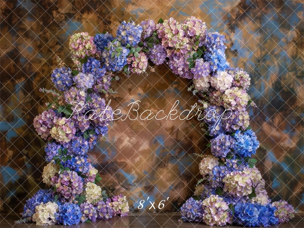 Kate Blumenbogen Hortensien Abstrakt Braun Blau Hintergrund Entworfen von Mini MakeBelieve - Kate Backdrop.de