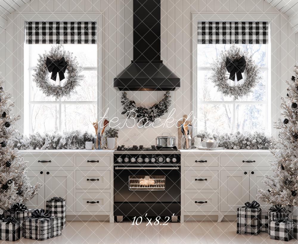 Kate Weihnachten Küche Schwarz Weiß Hintergrund Entworfen von Ashley Paul