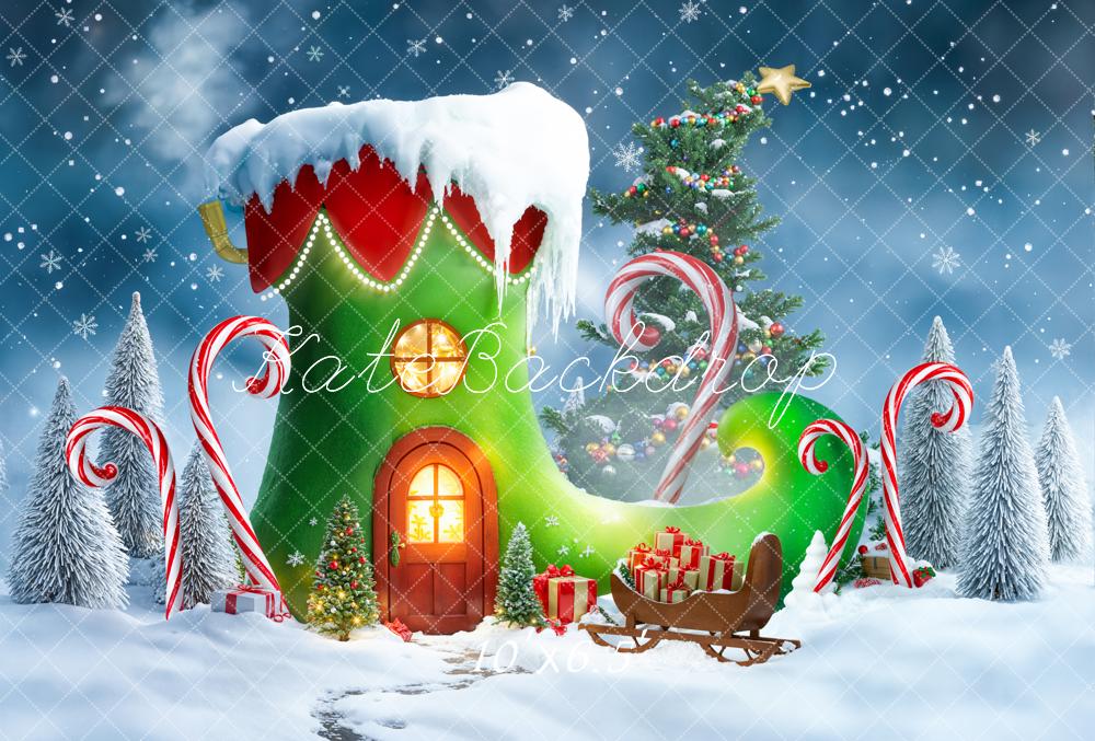 Kate Weihnachten Elfenschuh Geschenke Schnee Fleece Hintergrund Entworfen von Emetselch - Kate Backdrop.de