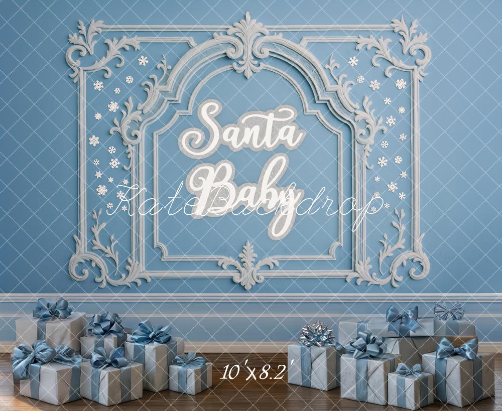 Kate Weihnachten Geschenke Blau Klassisch Hintergrund Entworfen von Mini MakeBelieve - Kate Backdrop.de