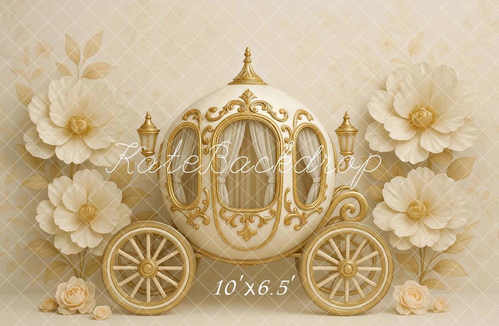 Kate Märchen Kutsche Blumen Gold Hintergrund Entworfen von Ashley Paul - Kate Backdrop.de