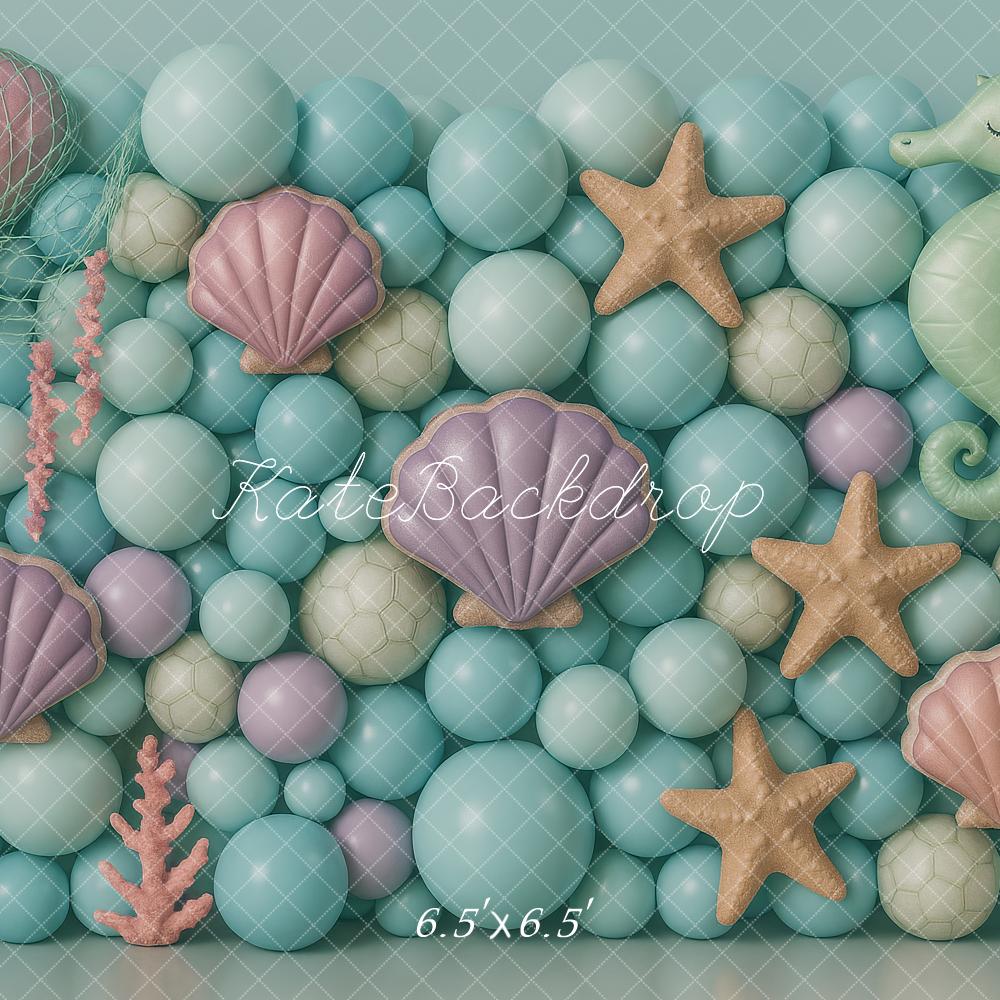 Kate Meerjungfrau Seepferdchen Muscheln Pastell Hintergrund Entworfen von Ashley Paul - Kate Backdrop.de