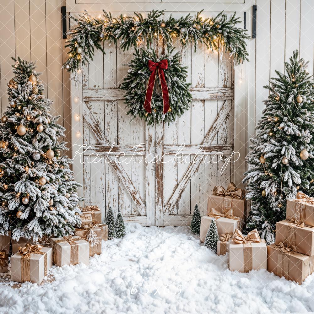 Kate Weihnachten Scheunentor Tannenbaum Geschenke Hintergrund Entworfen von Emetselch