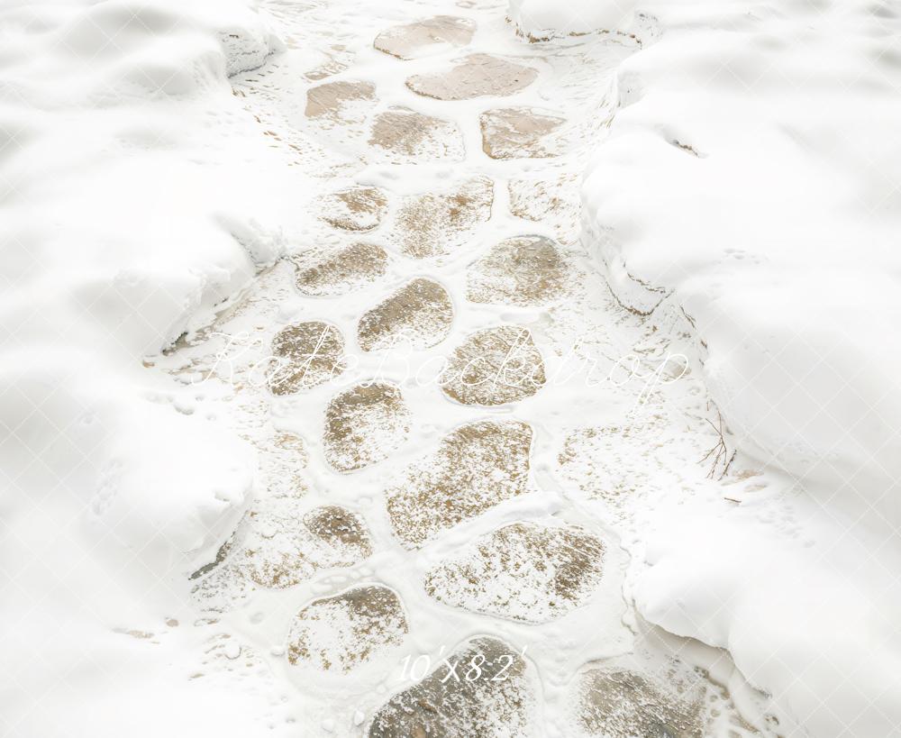 Kate Winter Schneebedeckter Steinweg Weiß Hintergrund Entworfen von Kate Image - Kate Backdrop.de