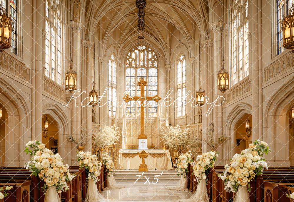 Kate Hochzeit Kirche Blumen Creme Hintergrund Entworfen von Emetselch
