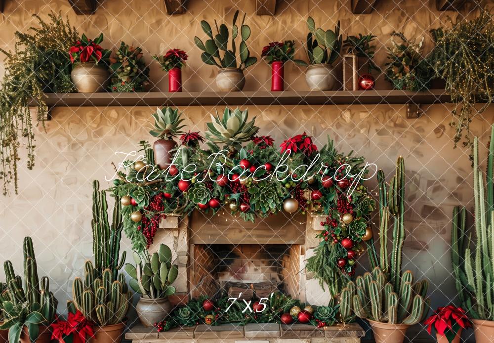 Kate Weihnachten Kamin Sukkulenten Kaktus Hintergrund Entworfen von Patty Roberts - Kate Backdrop.de