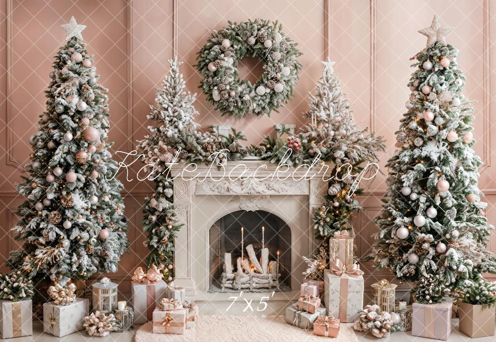 Kate Weihnachten Kamin Weihnachtsbaum Rosa Hintergrund Entworfen von Emetselch