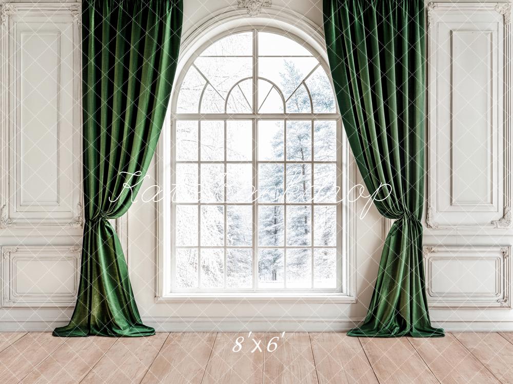 Kate Winter Fenster Grüne Vorhänge Elegant Fleece Hintergrund Entworfen von Emetselch - Kate Backdrop.de