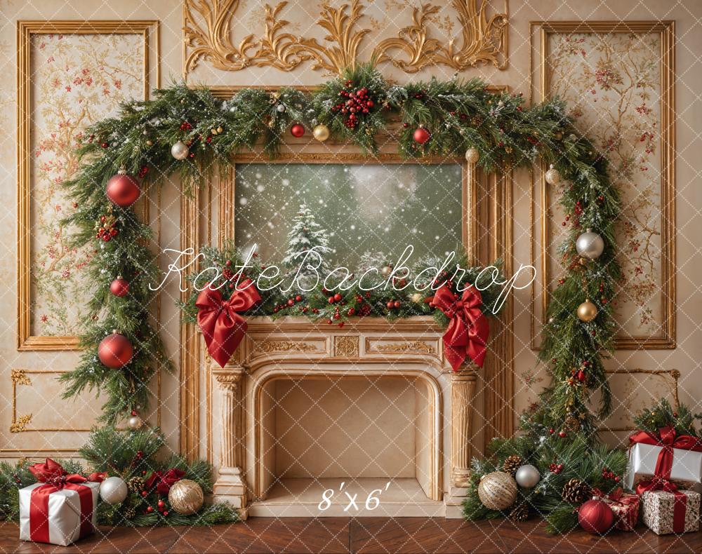 Kate Weihnachten Kamin Girlande Klassisch Fleece Hintergrund Entworfen von Emetselch - Kate Backdrop.de