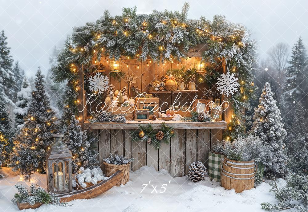 Kate Weihnachten Marktstand Schnee Tannenzweige Hintergrund Entworfen von Emetselch - Kate Backdrop.de