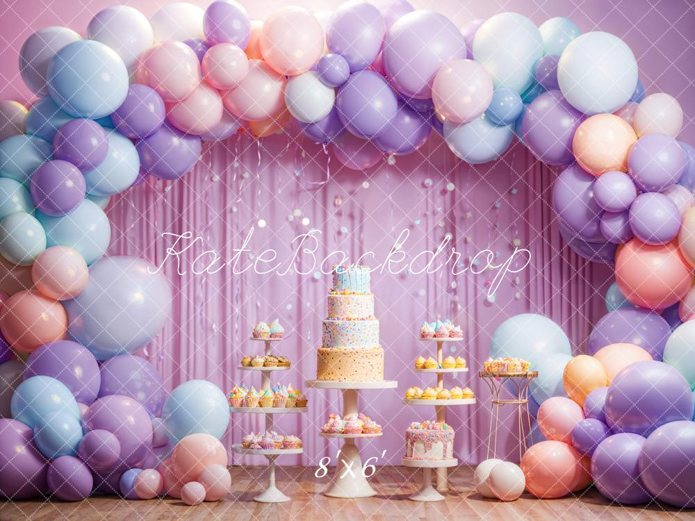 Kate Geburtstag Kuchen Smash Bunter Ballon Bogen Hintergrund Entworfen von Emetselch - Kate Backdrop.de