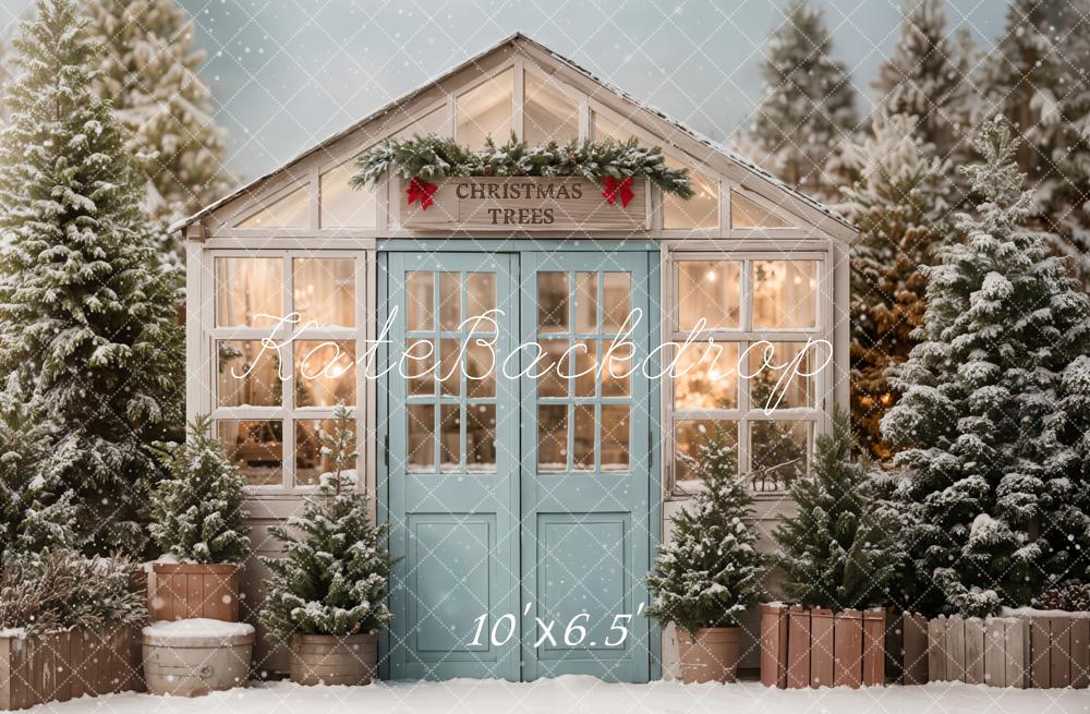 Kate Weihnachten Winterhaus Tannen Schnee Fleece Hintergrund Entworfen von Emetselch - Kate Backdrop.de