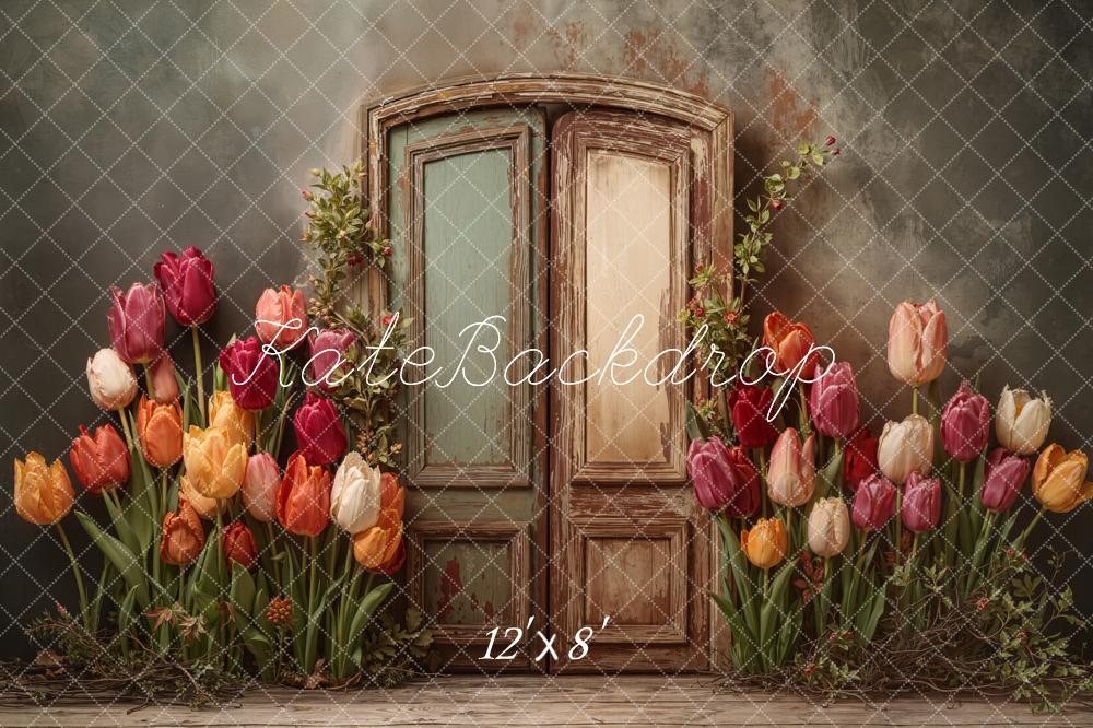 Kate Frühling Tulpen Alte Tür Vintage Hintergrund Entworfen von Emetselch