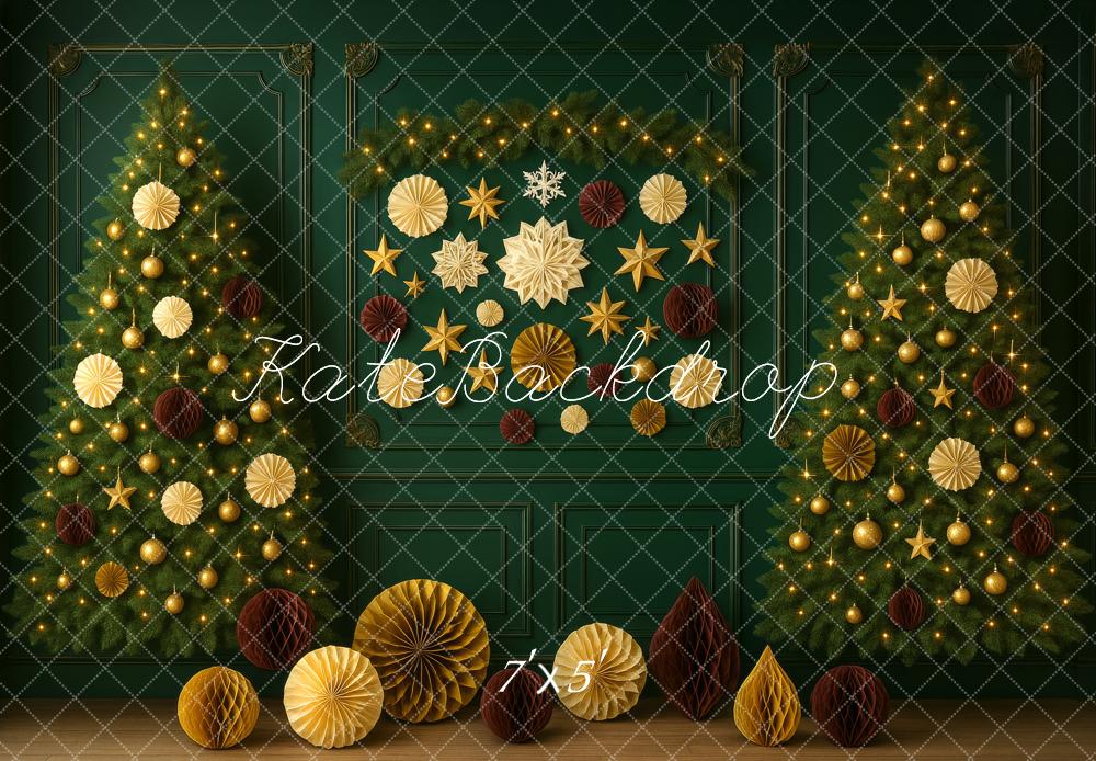Kate Weihnachten Tannenbäume Gold Dekoration Hintergrund Entworfen von Megan Leigh - Kate Backdrop.de