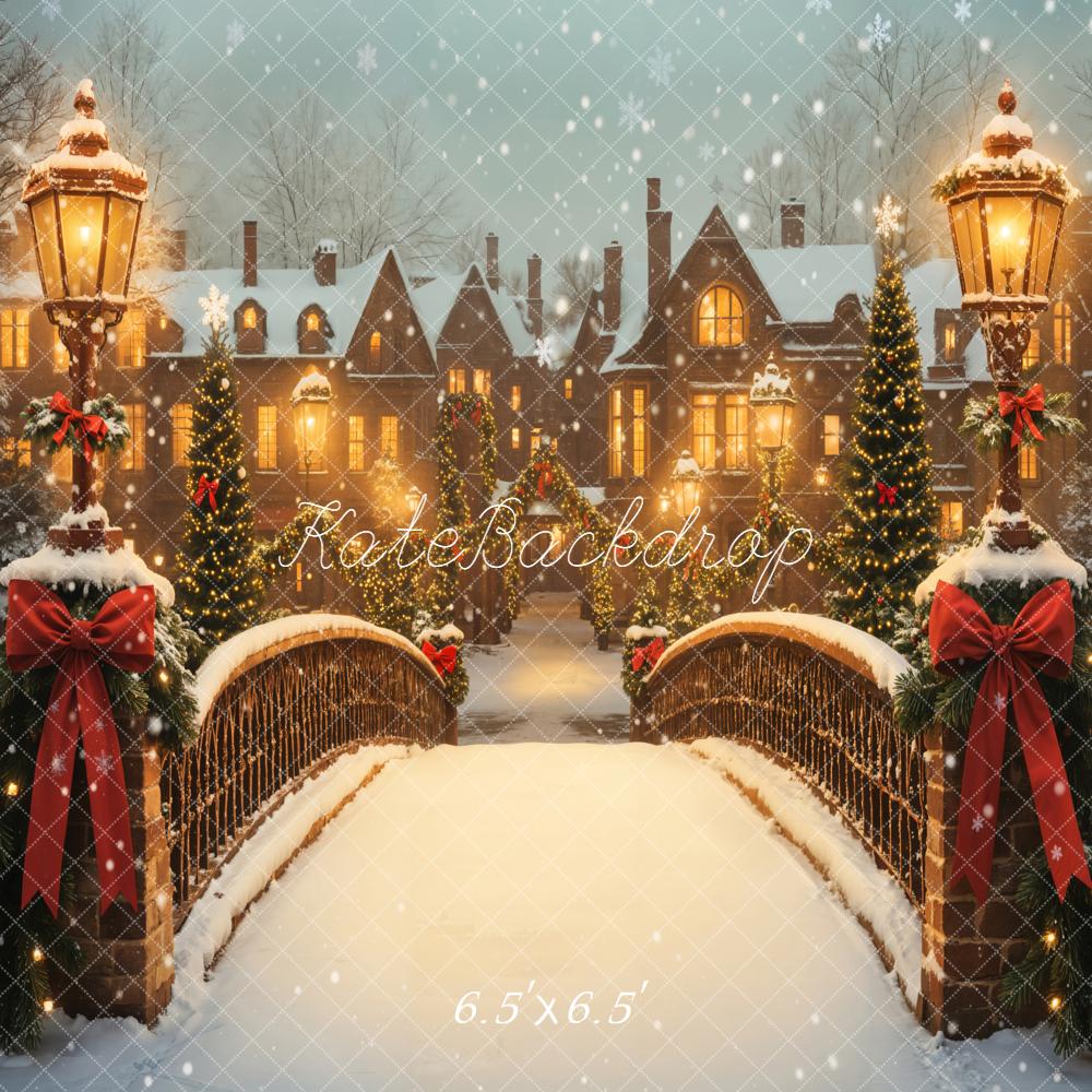 Kate Weihnachten Brücke Schneelandschaft Warmlicht Hintergrund Entworfen von Emetselch - Kate Backdrop.de