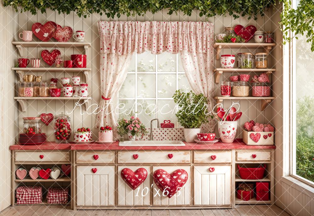 Kate Valentinstag Küche Herzen Rustikal Fleece Hintergrund Entworfen von Emetselch - Kate Backdrop.de