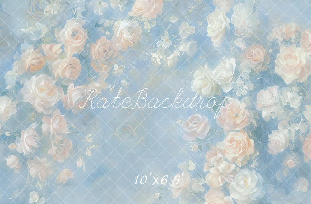 Kate Blumen Rosen Aquarell Blau Hintergrund Entworfen von GQ