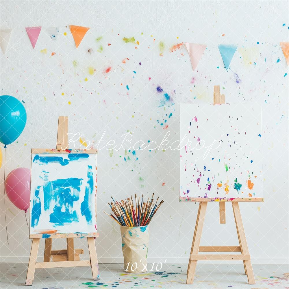 Kate Kinder Malerei Staffeleien Bunt Hintergrund Entworfen von Patty Roberts - Kate Backdrop.de