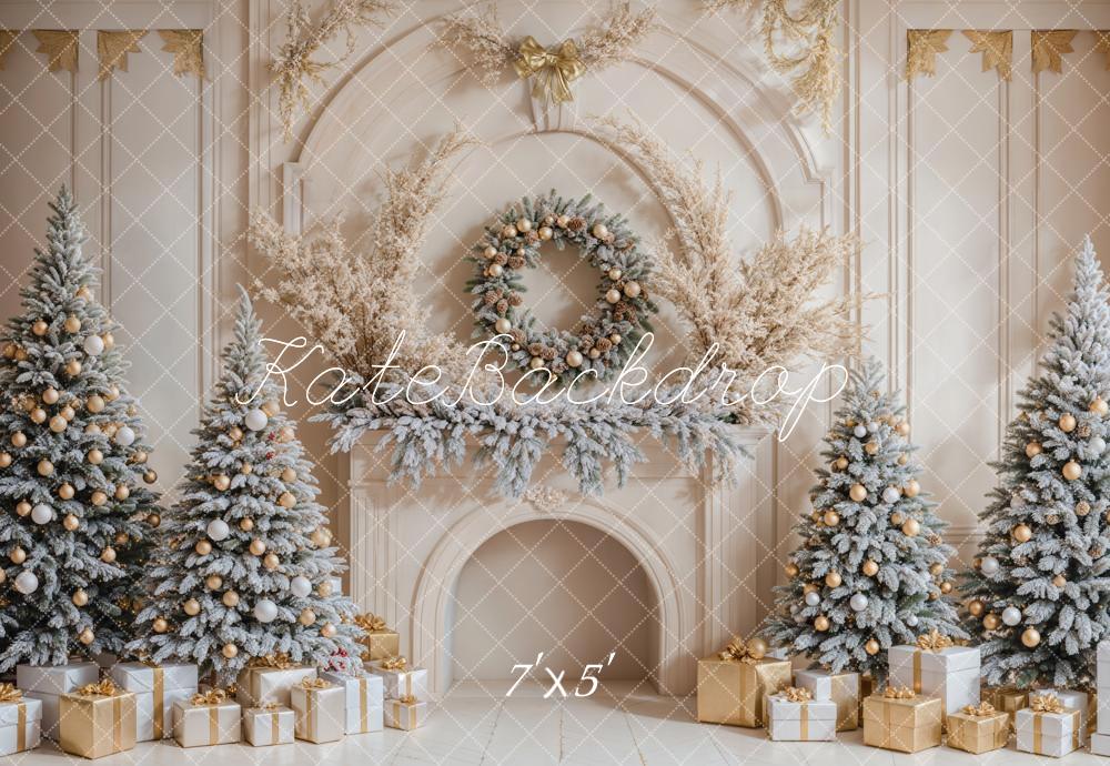 Kate Weihnachten Kamin Weihnachtsbäume Gold Hintergrund Entworfen von Emetselch