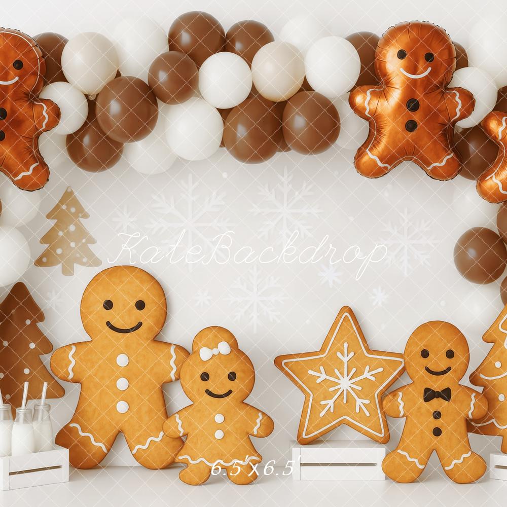 Kate Weihnachten Lebkuchen Figuren Ballons Braun Hintergrund Entworfen von Patty Roberts - Kate Backdrop.de