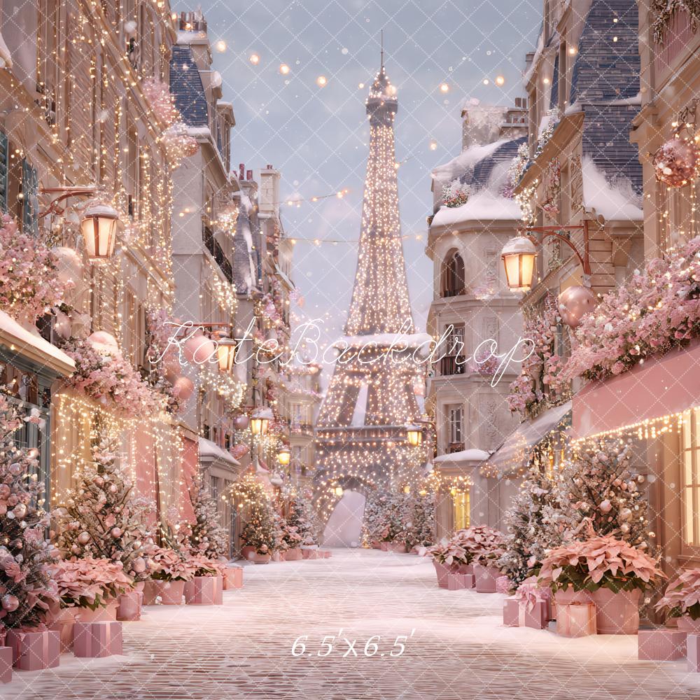 Kate Weihnachten Paris Straße Lichter Rosa Hintergrund Entworfen von Ashley Paul