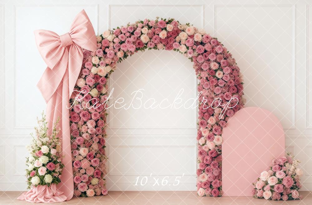 Kate Flower Arch Rosen Schleife Rosa Hintergrund Entworfen von Mini MakeBelieve - Kate Backdrop.de
