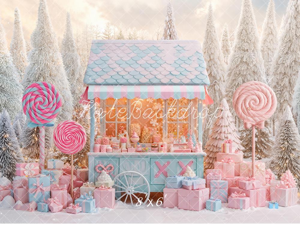 Kate Weihnachten Süßigkeitenhaus Geschenke Pastell Hintergrund Entworfen von Emetselch - Kate Backdrop.de